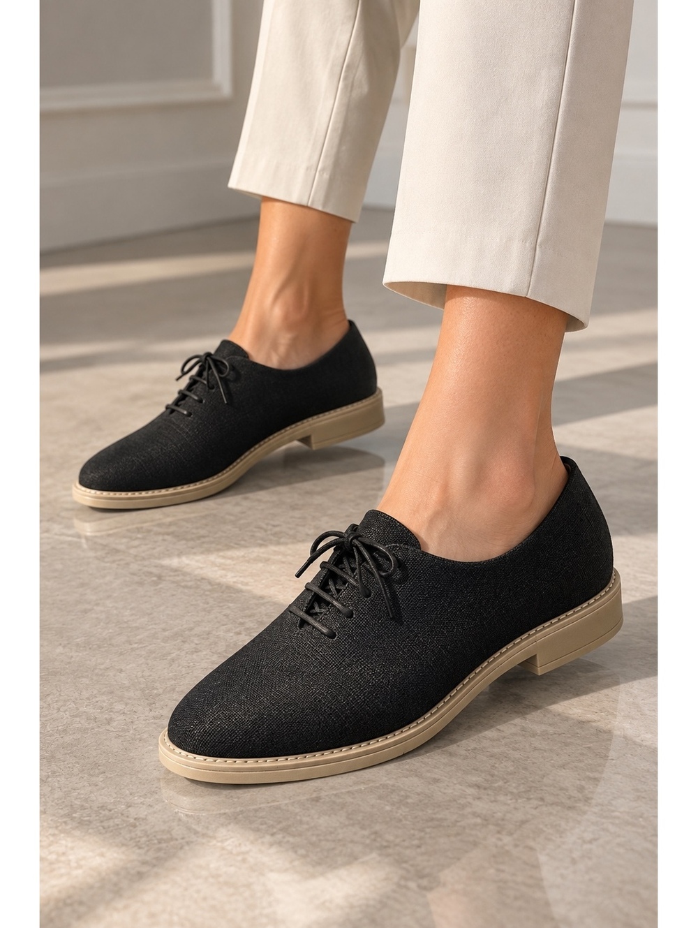 Theory Scissia Linen Lace Up Oxford Shoes Black EU 35 US 5 Made in Italy NIB